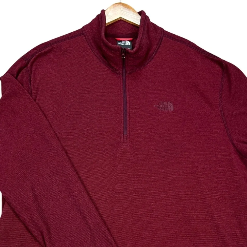 The North Face Pullover Men XXL Burgundy Long Sleeve Ribbed 1/4 Zip Textured EUC
